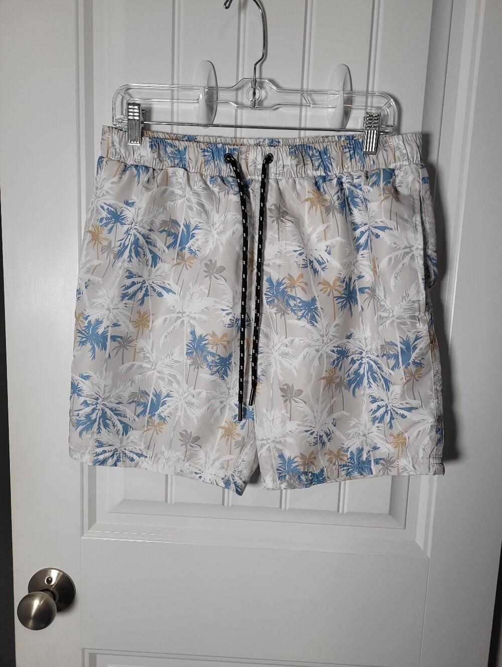 Men's Tropical Print Swim Shorts - White/Blue by Distortion Size M